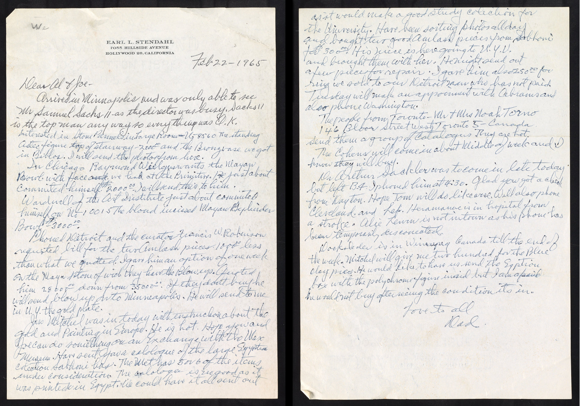 Handwritten letter on white paper with Earl L. Stendahl letterhead